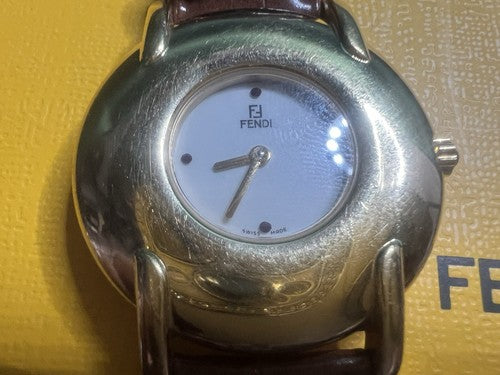 FENDI Montre Homme Femme Plaquée oder 400J Quarz Saphir Cabochon 37 mm 