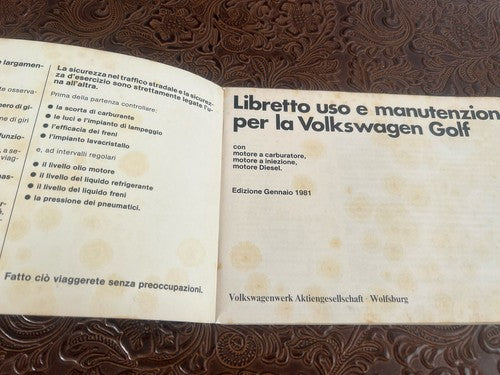 Volkswagen Golf Livret Voiture Utilisation Entretien Italy Original Vintage 81