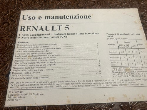 Renault 5 Alpine Anleitung Auto Nutzung und Haltung Gordini Original 4 Stücke 