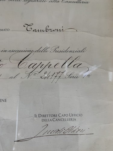 Republic Certificate Award Official Roma June 1960 Painting Frame