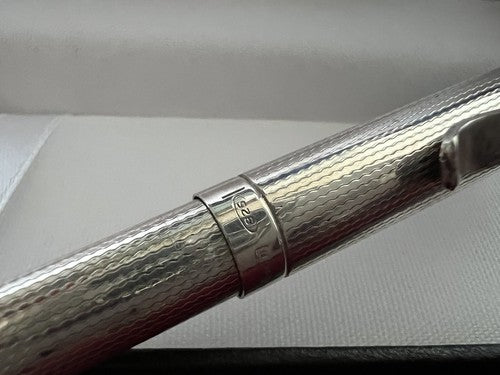 🔴 Kugelschreiber aus massivem 925er Silber, Wellenmuster, Basrelief, Guilloche-Muster, Vintage, 10