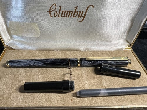 Columbus Stylo-Plume Stylo à Plume Laque Noir Gris Marbré Cartouche Écrit 
