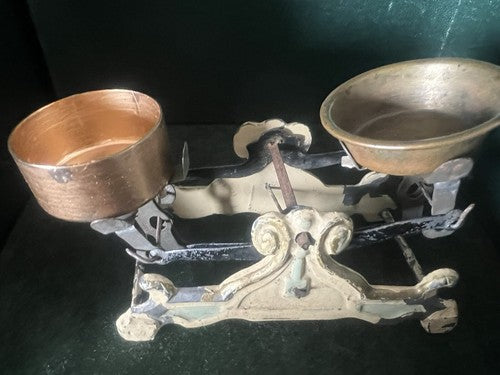 🔴 BILANCIA bilancino espositivo miniatura ghisa e smalti ULTRA RARA antica