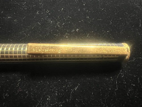 Goldring Stylo-Plume Sphère Laque Carreaux Profils Or Écrit Allemagne Vintage
