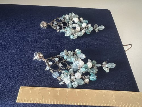 Dea Gioielli Boucles D'Oreilles Collier Argent Plaqué oder Rayons Quarzperlen 