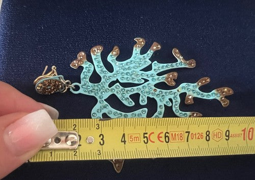 DEA GIOIELLI Silver Earrings Foiled Gold Branches Of Corals Turquoise Radius