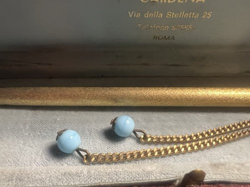 Stylo-Plume Sphère Doré Avec Chaîne Et Décor Turquoise Élégant Écrit Vintage 