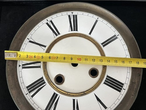 Cadran Horloge Pendule Mur Émaillé Bord Laiton 3 Trous Vintage