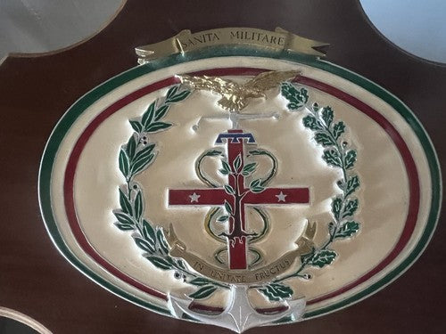 Crest Sanita'Militaire Bouclier Bois Et Métal En Unitate Fructus