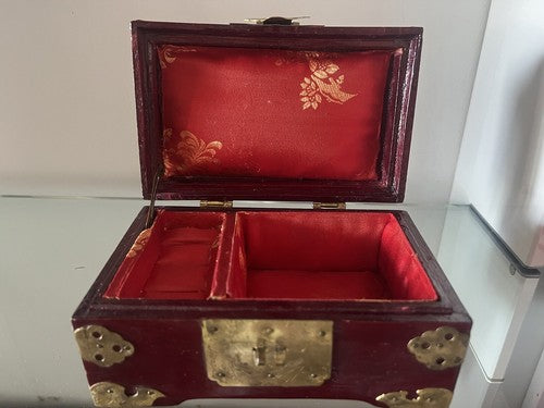 🔴 PORTAGIOIE CINESE legno ottone cofanetto scrigno astuccio vintage 11