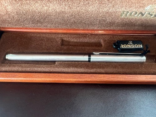 Ronson Stylo-Plume Sphère Plaqué Argent Écrit Vintage Avec Garantie 1970