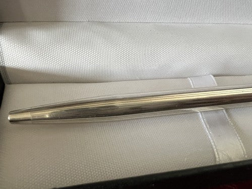 🔴 Kugelschreiber aus massivem 925er Silber mit Relieflinien, Vintage-Stil, 16 Min. 
