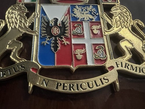 Crest Carabinieri A Cheval Bouclier Bois Poli Avec Métal Vernis Hauteur 13 