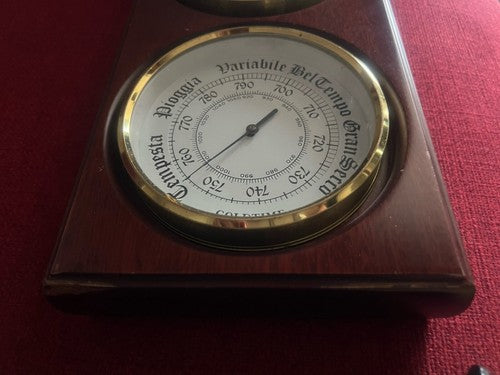 🔴 BINO Barometer-Wanduhr aus Holz und Messing mit Bullauge 