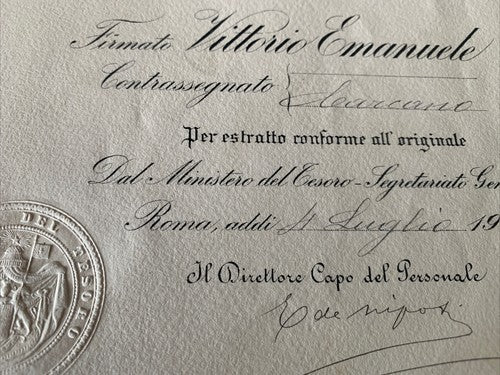 🔴 VITTORIO EMANUELE III, Titel FINANZRECHNER, Dekret des RECHNUNGSPRÜFERGERICHTS 1908 