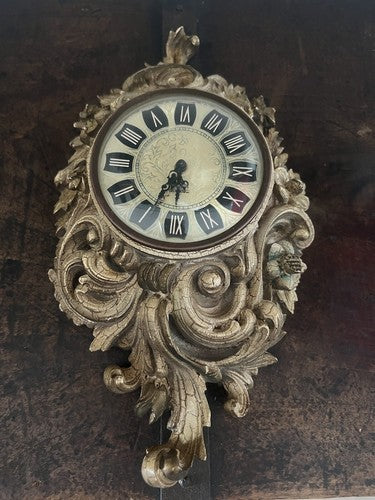 MERCEDES Horloge Dentelle Bois Charge Manuel Doré Numéros De Romains Vintage