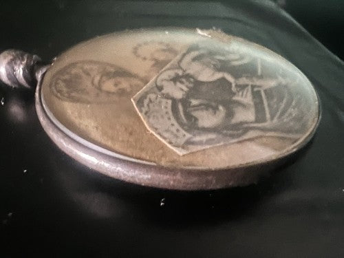 🔴 Ciondolo MADONNA CON BAMBINO santini ARGENTO 800 olografia su carta vintage