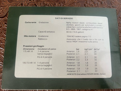 Rover 2400SD Livret Voiture Utilisation Entretien Turbo Italy Original Vintage