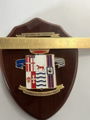 Wappen 7 Regiment NBC Cremona Bouclier Bois Métal Vernis Hauteur 15