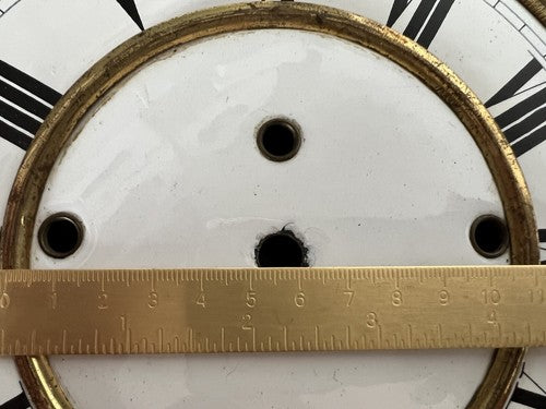 Cadran Horloge Pendule Mur Émaillé Bord Laiton 4 Trous Vintage