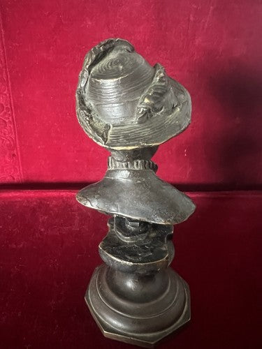 🔴 DONNA statua bronzo cera fusa scultura busto dama con cappello L 6 h 14 cm