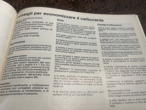 🔴 RENAULT 5 ORIGINAL Oldtimer-Bedienungsanleitung, 2. Auflage, ITA 