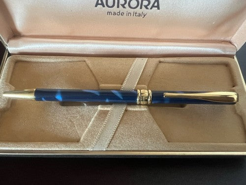 🔴 AURORA penna sfera Magellano lacca blu marmorizzata scrive vintage H
