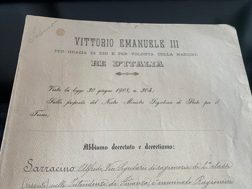 🔴 CERTIFICATE OF HONOR VITTORIO EMANUELE III title FINANCE ACCOUNTANT decree 08 