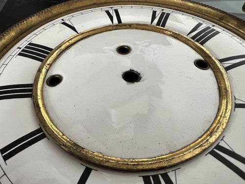Cadran Horloge Pendule Mur Émaillé Bord Laiton 4 Trous Vintage