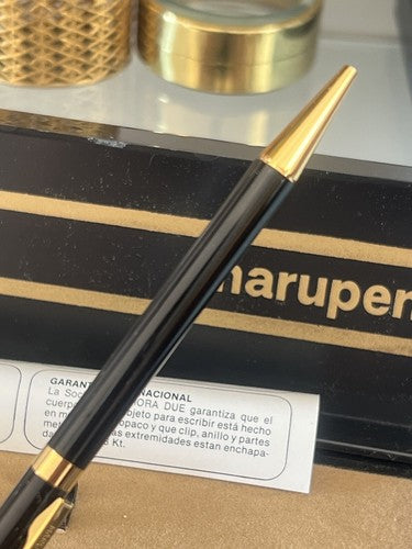 Marupen Stylo-Plume Sphère En Laque Noire Profils Doré Certifié Boîte Vintage 