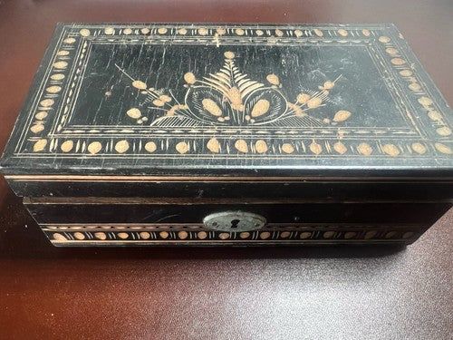 🔴 Scatola legno INTARSIO cofanetto con serratura 19x11,5 altezza 6 cm vintage