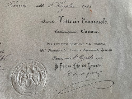 Nachweis £ Brautjungfer Vittorio Emanuele III Titel Buchhalter Finanzdekret 08 