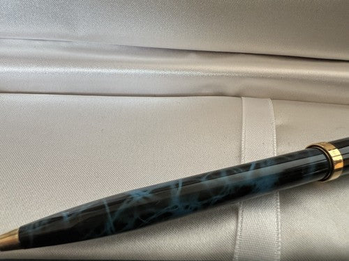 Reform Stylo-Plume Sphère Laque Bleu Marbré Profils Doré Années 1970 Vintage