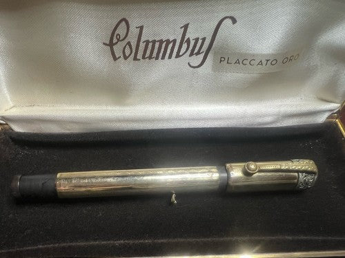 🔴 COLUMBUS penna stilografica retrattile pennino ORO 14KT funziona vintage
