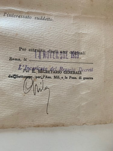 🔴 DECRETO negazione di assegno o pensione di guerra MINISTERO DEL TESORO 1923