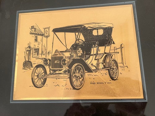 🔴 FORD MODEL T License Plate Frame Advertising Display Vintage Bright Gold Paper 