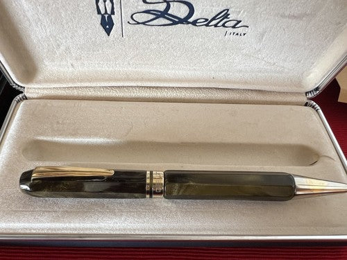 🔴 DELTA penna sfera marmorizzata sfaccettata e ARGENTO 925 scrive con scatola