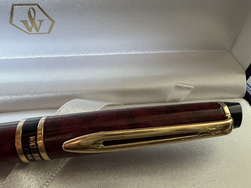 🔴 WATERMAN penna sfera Expert Dune lacca marmorizzata bordeaux profili dorati