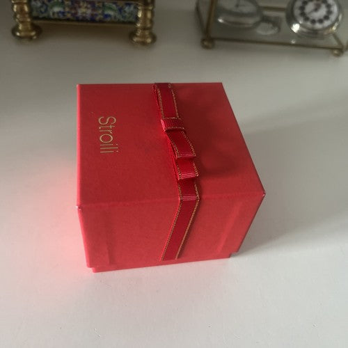 🔴 STROILI jewelry box ring earrings pendant charms with red ribbon 