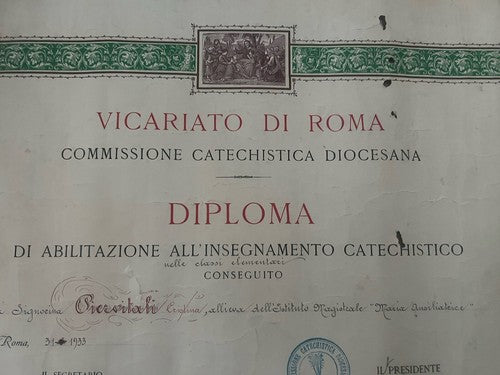 🔴 Diploma VICARIATO DI ROMA Abilitazione INSEGNAMENTO originale 31 MAGGIO 1933