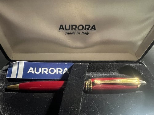 🔴 AURORA penna sfera Ipsilon rosso bordò profili dorati scrive con astuccio