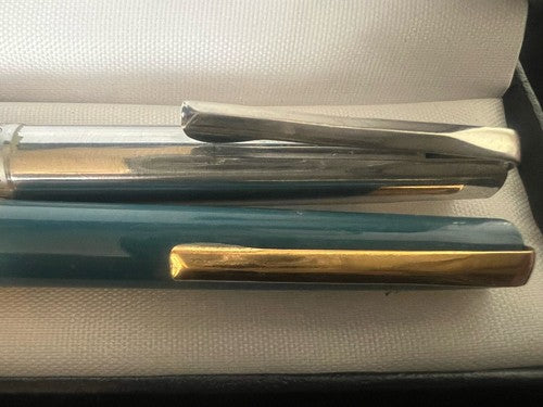 Aurora Penne Sphère Professional Chrome Et Bleu Scrivono 2 Pièces Vintage