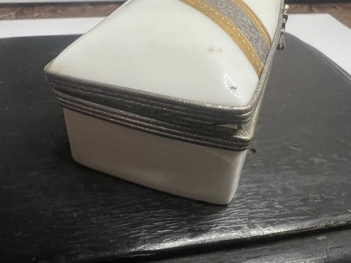 Porcelaine Limoges Porte- Plumes Or Et Platine Stylo-Plume Trousse Boîte