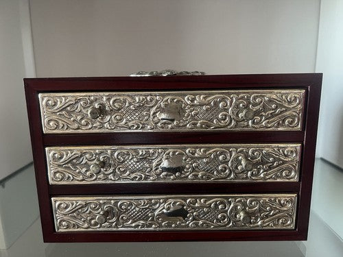 🔴 Portagioie cofanetto ARGENTO 925 legno cofanetto scrigno astuccio 4