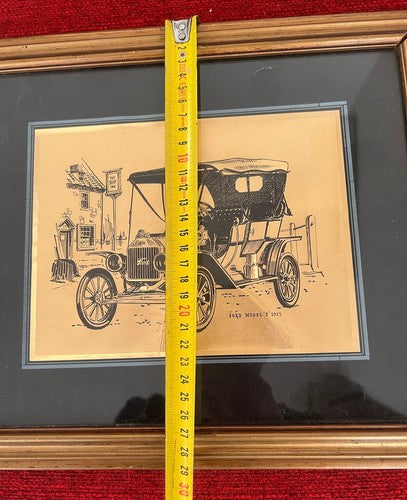 Ford Model T Panonceau Carré Publicité Display Carte Dorée Brillant Vintage