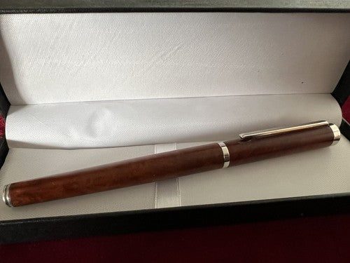 🔴 Penna stilografica ARGENTO 925 corpo legno a cartuccia scrive 25