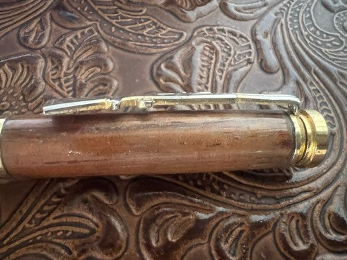 Red Ballpoint Pen RAIN HUNTER Metal And Wood With Vintage Cartridge