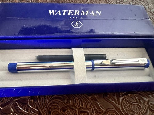 🔴 WATERMAN penna stilografica Seduction cromata profili blu a cartuccia scrive