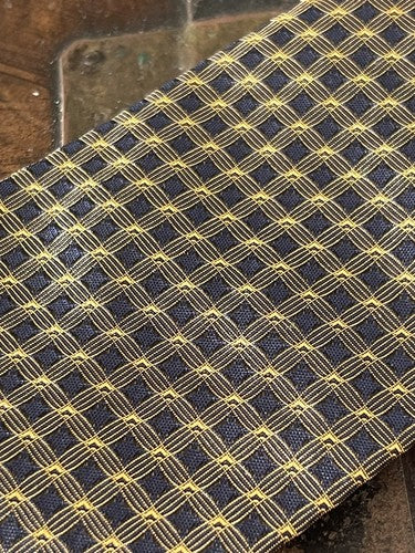 🔴 BURBERRY cravatta uomo blu quadretti tramati gialli PURA SETA
