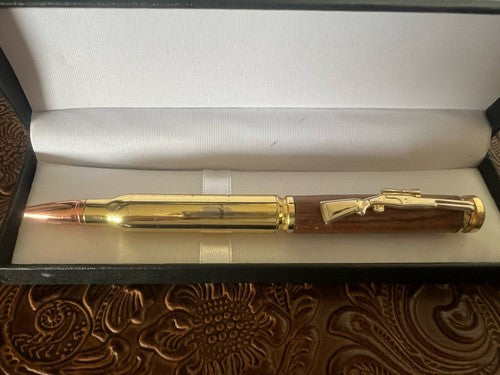 🔴 Penna sfera fucile RAIN HUNTER metallo e legno con bossolo scrive vintage